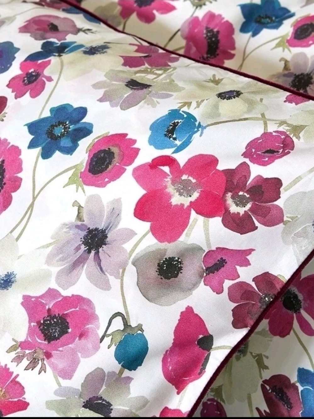 $240 Anne De Solene Paris Prairie 2 EURO Pillowshams Anemones Cotton Percale New - Picture 4 of 6